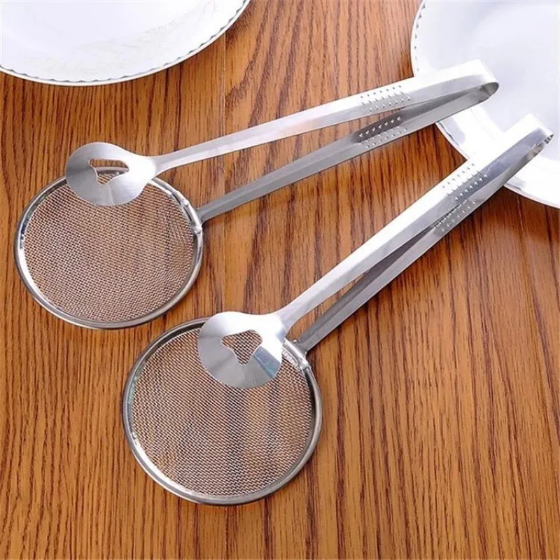Multi-functional 2 in 1 Fry Tool-Filter Spoon Strainer With Clip, Stainless Steel Mesh