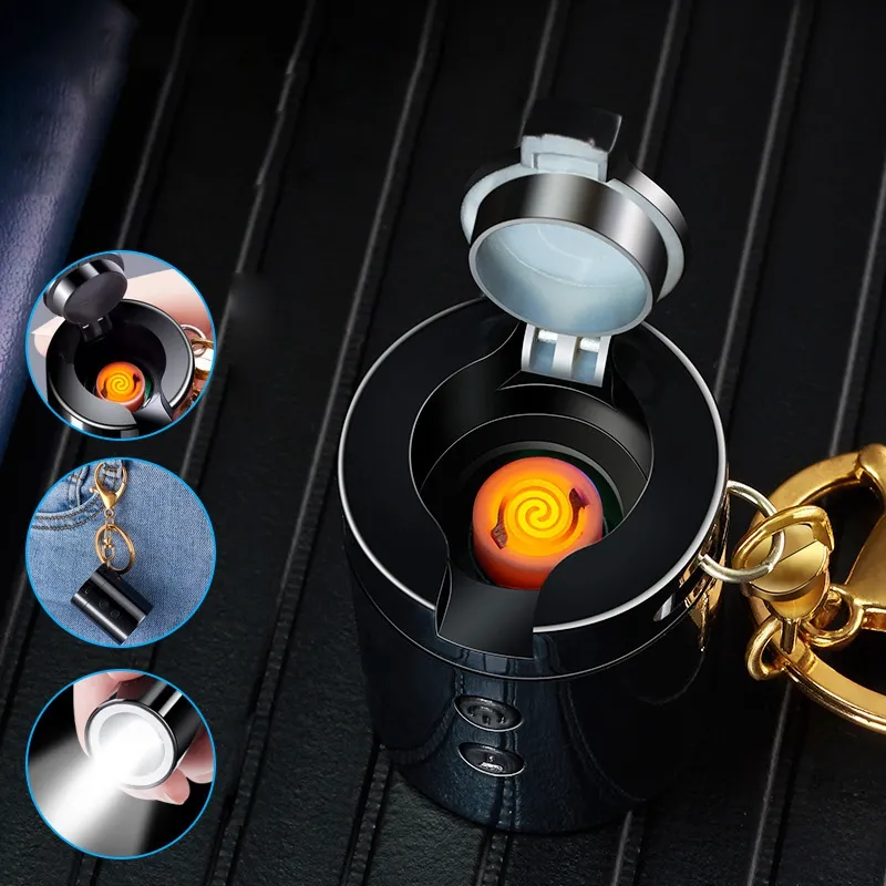 3 in 1 Portable Mini Rechargeable flashlight with lighter key Ring