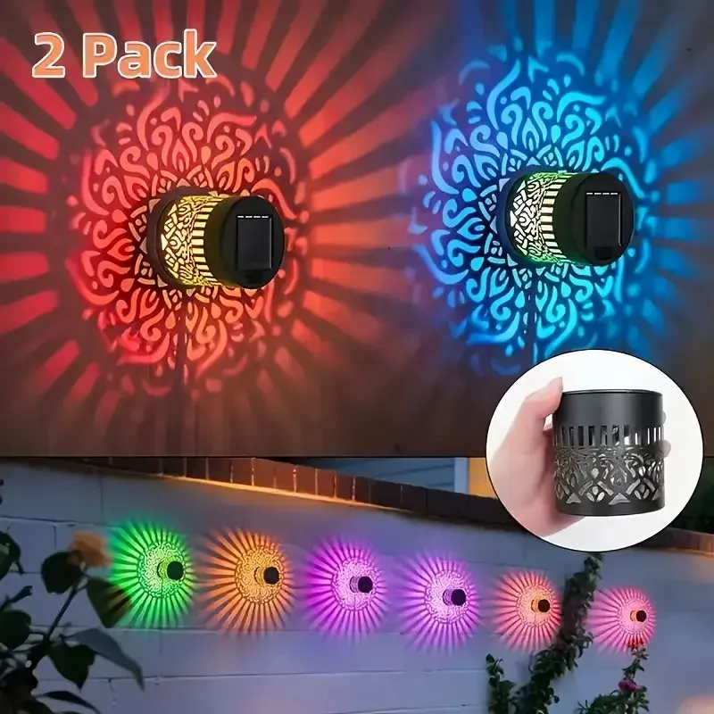 2 Pack Colorful Mandala Lantern Solar Fence Light