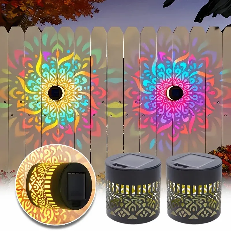 2 Pack Colorful Mandala Lantern Solar Fence Light hover